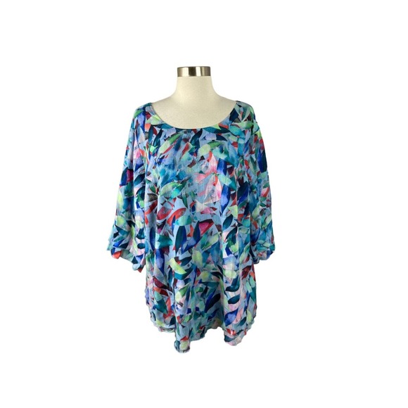 Soft Surroundings 2X Blue Purple Watercolor Gauze Blouse Beachy Coastal - Picture 1 of 4